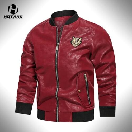 2021 New Mens Leather Jacket High Quality Fashion Motorcycle Pu Leahter Jackets Men Slim Zipper Embroidery Casual Bomber Coat