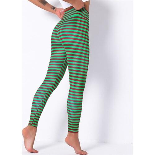 2020 New Christmas Leggings Women High Waist Stretch Striped Leggings Green Christmas Clothing Ladies Casual Trousers