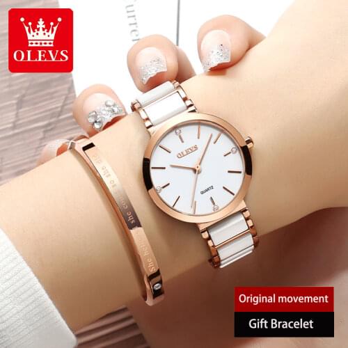 OLEVS New Fashion Ceramics Watchstrap Quartz Women Watch Waterproof Luxury Brand Watch For Women Date Clock Gift