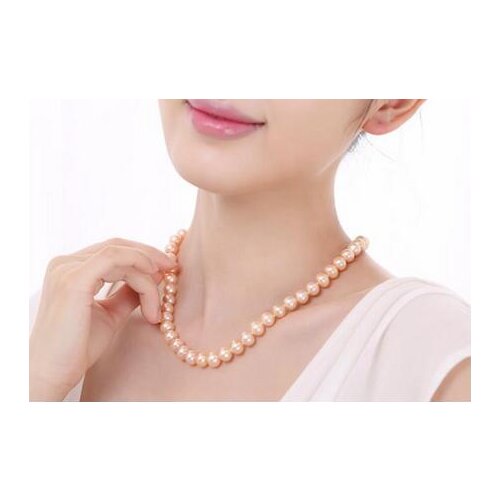 GorgeousAAA9-10mm south sea round gold pink pearl necklace 18inch 925s KKK