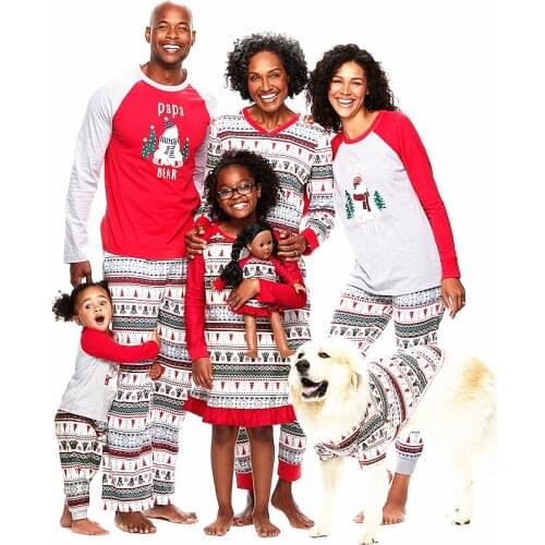 Family Christmas Pajamas Set Xmas Parent-child Printed Red Nightwear Pjs Set Adult Kids Baby Long Sleeve Sleepwear Pyjamas Set