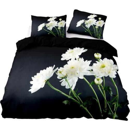Modern Style Duvet Cover 200x230 Pillowcase 3Pcs,228x228 Quilt Cover,Big Blanket Cover ,White chrysanthemum Pattern Bedding Set