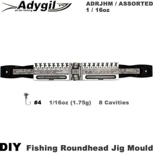 Adygil DIY Fishing Roundhead Jig Mould ADRJHM/ASSORTED COMBO 1/16oz(1.75g) 8 Cavities