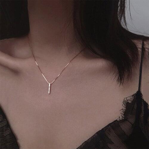 Simple Strip Geometric Cubic Zircon Female Necklace Silver Color Clavicle Chain Charm Necklace For Women Couple Jewelry