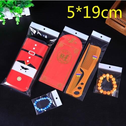 500Pcs/Lot 5cm*19cm Clear Self Adhesive Seal Plastic Bag OPP Poly Bag Retail Storage Packaging Bag With Hang Hole