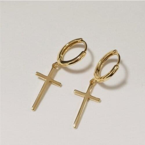 1pair 100% Authentic 925 Sterling silver White/ Gold Cross Religion Hoop Huggie Earrings jEWELRY TLE1063