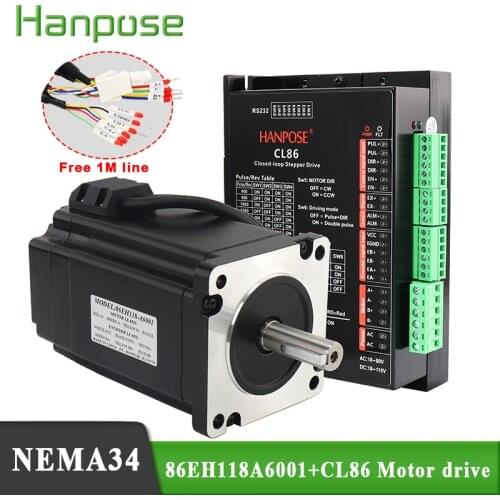 Closed Loop Step-servo motor NEMA34 86EH118A6001 6.0A 8N.M and CL86 Servo Driver for CNC milling machine cnc stepper motor kit