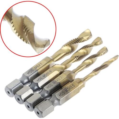 20 Pieces HSS 4241 M3 M4 M5 M6 Titanium Coated Bits Drill Hex Shank Spiral Tap