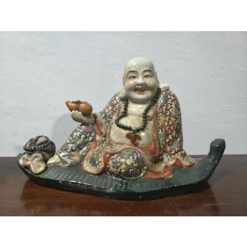 Qing Dyansty Pastel Bodhi Leaf Buddha Statue