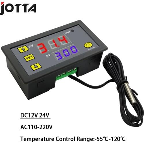 W3230 12V 24V AC110-220V Probe line 20A Digital Temperature Control LED Display Thermostat With Heat/Cooling Control Instrument