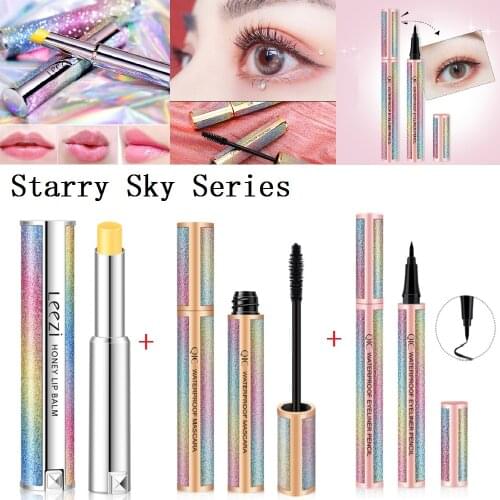 Strry Sky Series 4D Fiber Curling Mascara Waterproof Eyeliner Temperature Changing Color Lipstick Thick Not Smudge Makeup TSLM2