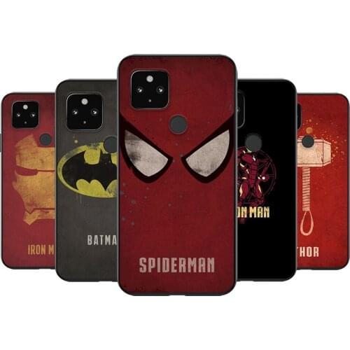 Marvel Superhero Logo Shockproof Cover for Google Pixel 5 4 4a XL 5G Black TPU Soft Phone Case