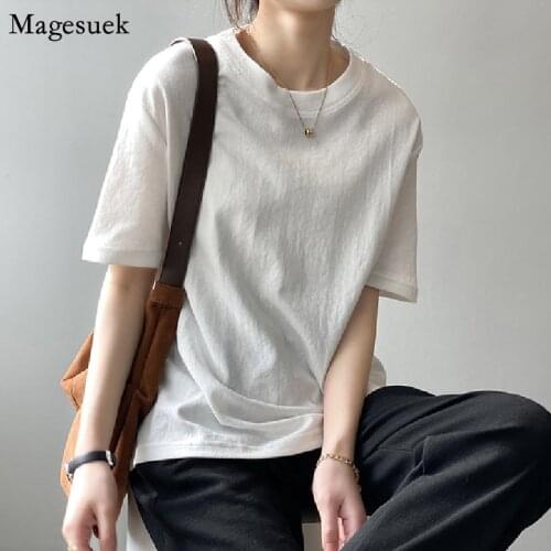 Korean Loose Cotton Tees Shirt Women Short Sleeve Summer T Shirt Women 2021 New O-Neck Tshirt Casual T-Shirts Blusas Mujer 13441