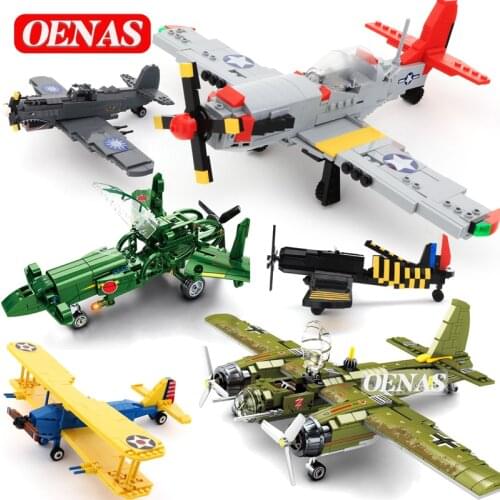 Military MOC WW2 Germany US Fighter Airplane Aircraft Soviet Plane Bomber Model Building Blocks Kids Toys For Boys Birthday Gift