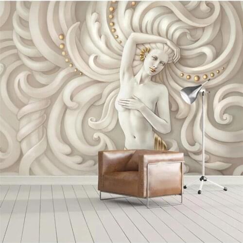 Wellyu Papel de parede Customized large mural 3d embossed beauty sculpture angel sexy woman background wall wallpaper