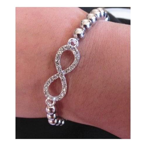 Wen women disco ball+Free Shipping+Gift. Best Hot Infinity Silver Plated Elastic Stretch crystal Bracelet