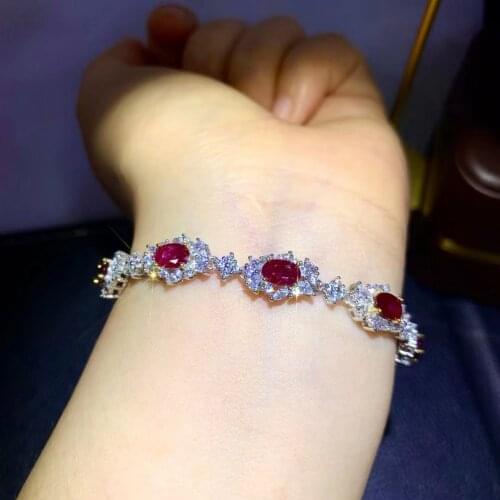 Fine Jewelry 925 Pure Silver Chinese Style Natural Ruby Girl Luxury Fashion Noble Gemstone Hand Chain Bracelet Support Detection