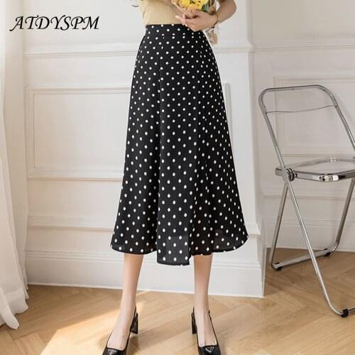 Long Polka Dot A-line Skirts Women 2021 Autumn New Elastic Waist Loose Casual Skirt Ladies Fashion Big Swing Beach Skirts