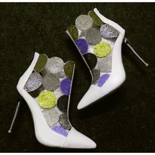 Mixed Colors Crystal Summer Ankle Boots Bling High Heels Gladiator Sandals Women Crystal Round Patchwork Wedding Shoes Bottie