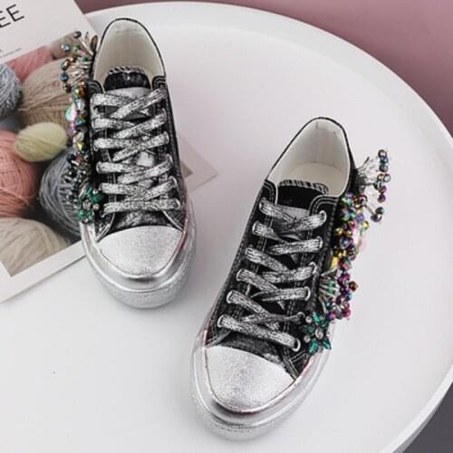 Ladies low-cut canvas shoes spring and autumn trend retro old handmade thick-soled casual sneakers breathable and comfortable