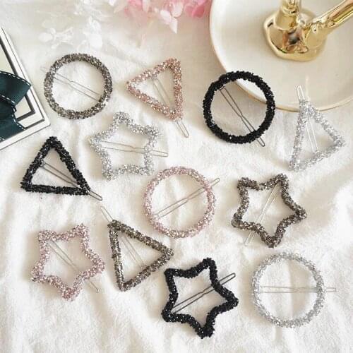 Fashion Crystal Rhinestones Hairgrips Geometric Hairpins For Women Girls Star Triangle Round Shape Hair Clip Barrettes