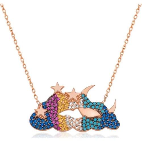 Silver Moon Star Cloud Lady Necklace