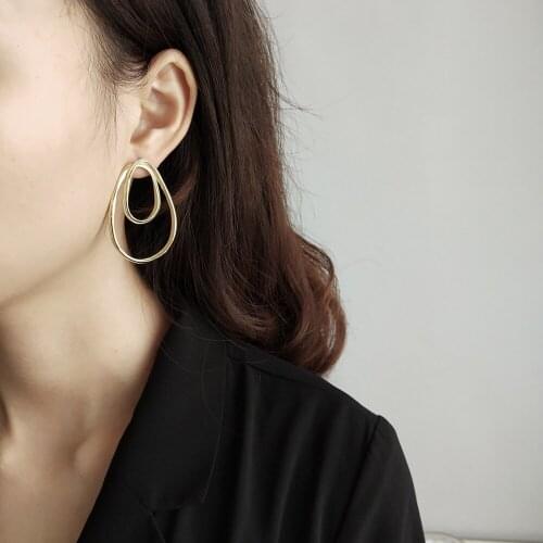 1 Pair/lot 925 Sterling Silver Big Exaggerated Earrings With Double Oval Circles Women Earrings S925