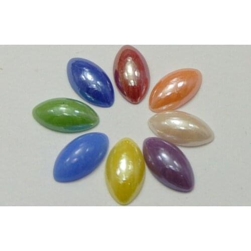 100 Mixed Color Luater AB Horse Eye Flatback Glass Cabochon Half Pearl 10X5mm