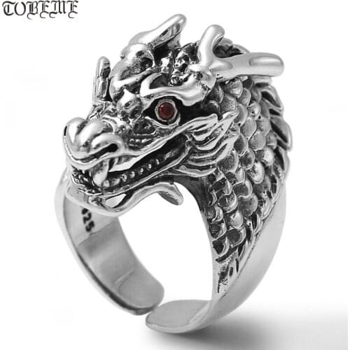 100% 925 Silver Dragon Ring Pure Silver Dragon Man Ring Real Silver Power Dragon Ring Rock Jewelry Resizable