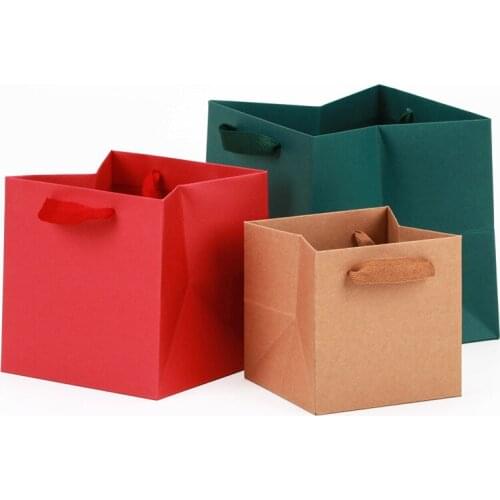 20Pc White/Black/Kraft/Red/Blue/Green Paper Gift Bag With Handle Square Potted Flowers Packing Box Wedding Decoration Flower Bag