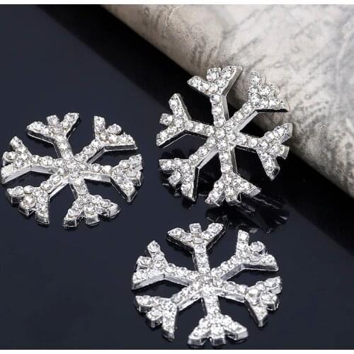 2018New 100Pcs Christmas Snowflake Full Rhinestone Buttons for DIY Hair Accessories or Phone Case Decoration BD21