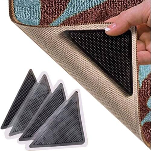 4Pcs Anti Skid Rug Carpet Mat Non Slip Grip Small Corners Triangular Pad Washable Removable Strong Adhesive Stopper Tape Sticker