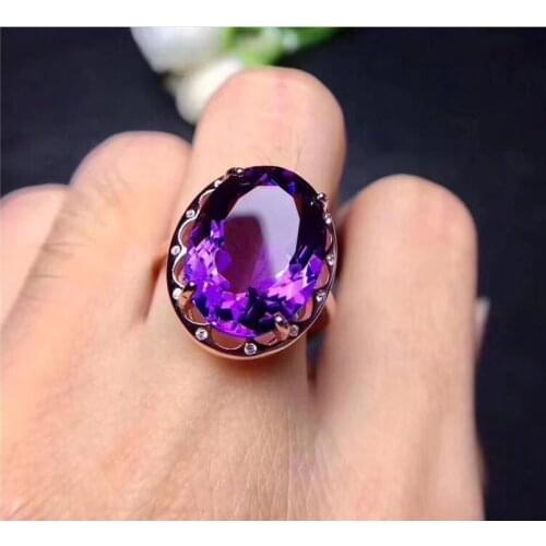Amethyst ring Free shipping Natural and real amethyst 925 sterling silver 12*16mm big gemstone Women rings