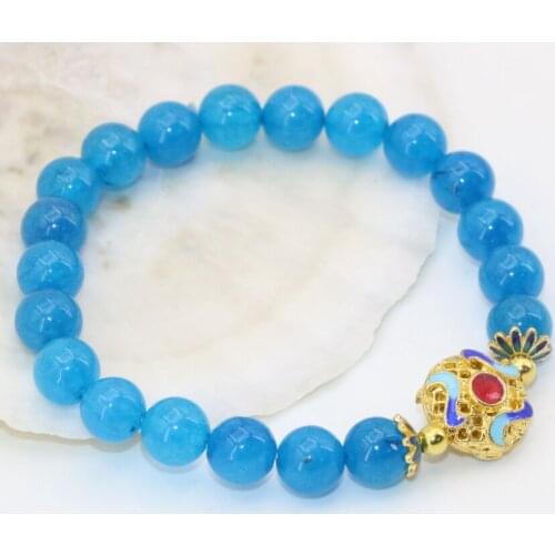 Charms party high grade gift for women girls blue jades chalcedony stone beads 8mm round bracelets fashion jewelry 7.5inch B2688