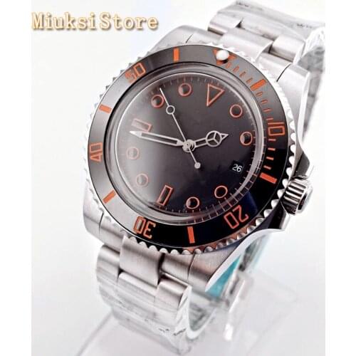Bliger top luxury brands 40mm silver case domed crystal black sterile dial ceramic bezel mechanical automatic mens watch