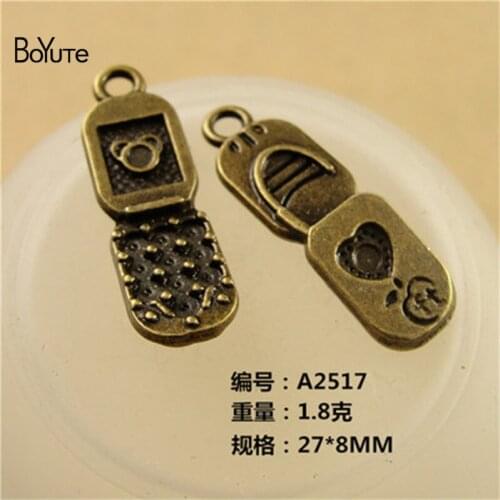 BoYuTe (50 Pieces/Lot) 27*8MM Antique Bronze Plated Alloy Mobile Phone Charm fit Diy Necklace Pendant & Bracelet Charm for Women