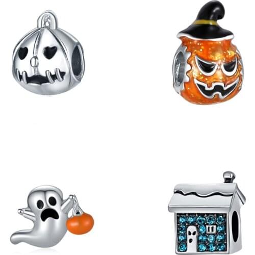 5PCS New Enamel Pumpkin Monster Ghost Crystal House Beads For DIy Women Men Bracelet Original For Jewelry Making Halloween Gift