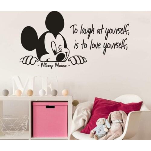 Disney Mickey Mouse Quote Wall Decal Nursery Baby Room Decor Love Yourself Mickey Quote Vinyl Stickers Bedroom Wall Mural