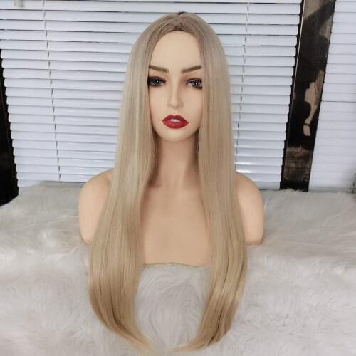 Long Silky Straight Synthetic Wig Full Machine Wigs for Women Heat Resistant Fiber Glueless Hair Natural Ombre Wig Daily Wear