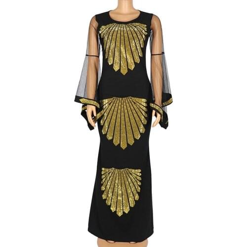 Elasticity New Arrivals African Dashiki Flowers Pattern Print Dress Long Sleeve Casual African Dresses For Women Africa Clothing