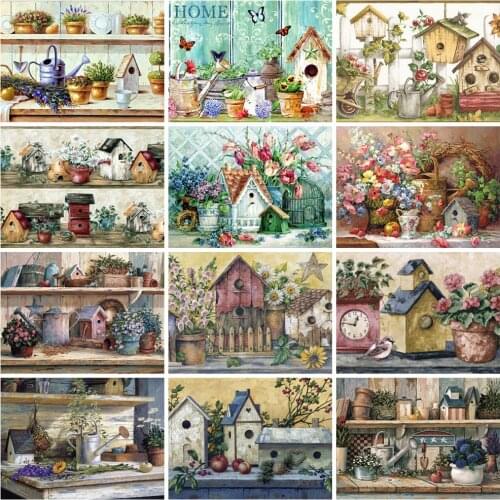 EverShine Diamond Painting Bird House Diamond Mosaic Hobby Picture Rhinestones Art Landscape Full Square Embroidery Wall Decor