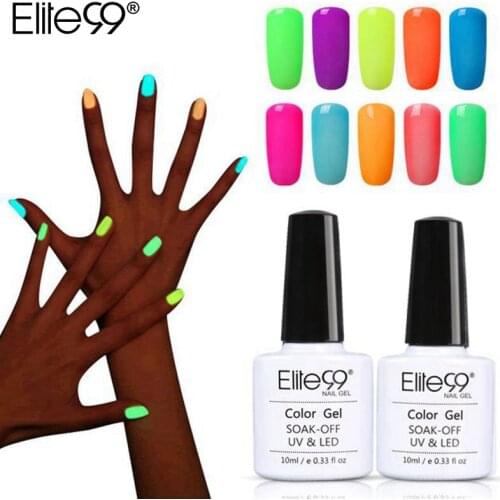 Elite99 10ml Night Glow In Dark Nail Gel Polish Fluorescent Luminous Nail Polish Lacquer 24 Candy Colors LED UV Lamp Pick 1
