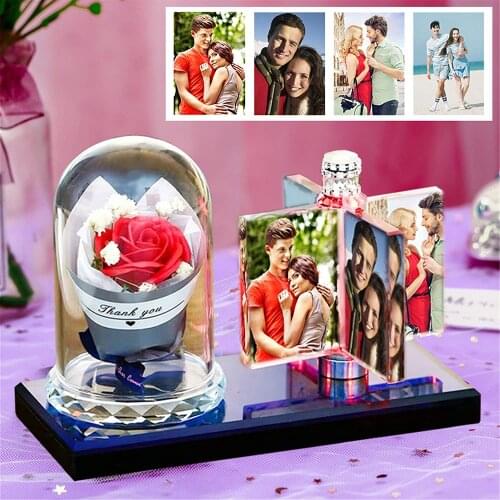 Custom Photo Album Personalized 4pcs Picture Windmill Crystal Lamp Valentines Day Mothers Day Wedding Gift Baby Photo Frame