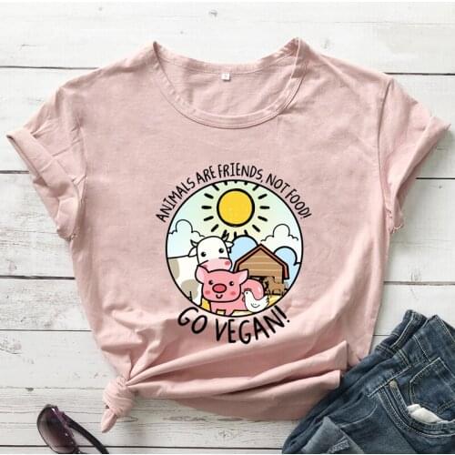 Colored Animals Are Friends Not Food T-shirt Cute Women Graphic Vegan Tshirt Funny Animal Rights Top Tee Shirt