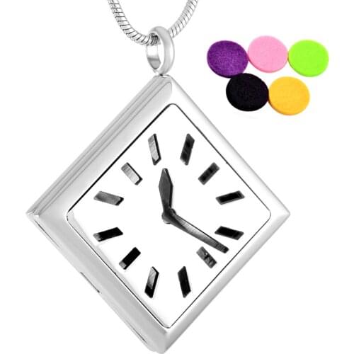IJP0034 Aromatherapy Jewelry Women Stainless Steel clock pendant Essential Oil Diffuser Necklace