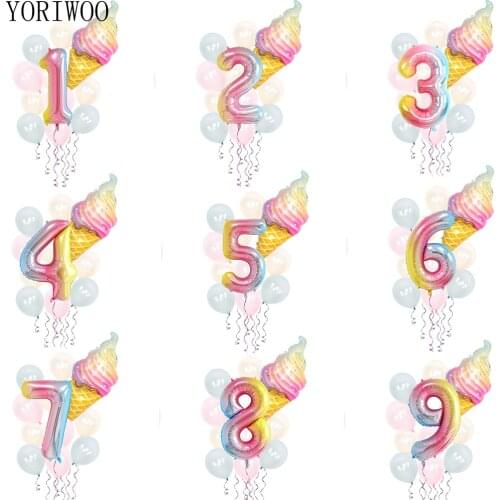 YORIWOO Ice Cream 1 2 3 4 5 Foil Balloons Number Happy Birthday Balloon Children 1st Birthday Party Decorations Kids Baby Shower