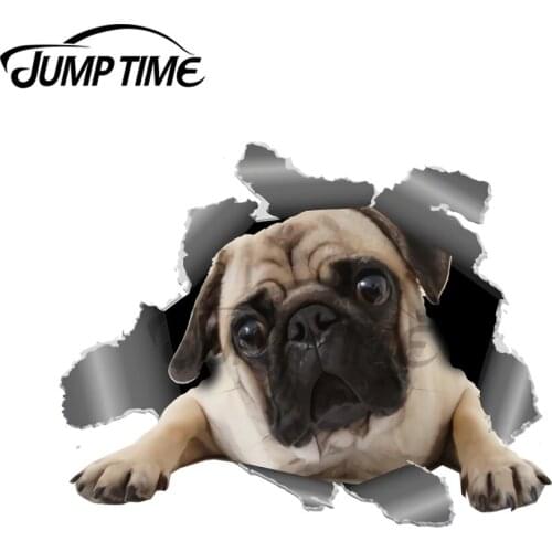 JumpTime 13 x 11.3cm For Sweet Pug Dog Torn Car Stickers Vinyl Material Decal Trunk Scratch-proof Sticker Personality Decor