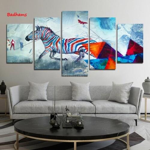 Canvas Painting Decoration Frameless Painting Living Room Five-Piece Painting Running Color Zebra Painting Bedroom Painting