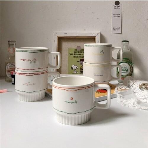 Korea Creative Ins Wind Hand-painted Fruit Ceramic Water Cup Oat Milk Breakfast Cup Coffee Juice Cup Mug Ceramic Coffee Cup Set