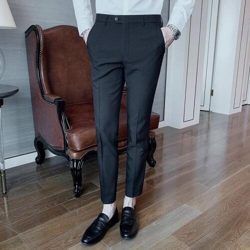 Suit Pants Men ankle style Solid color Wedding Pantalon Mens dress pants New Fashion Business Formal Suits for men Trousers